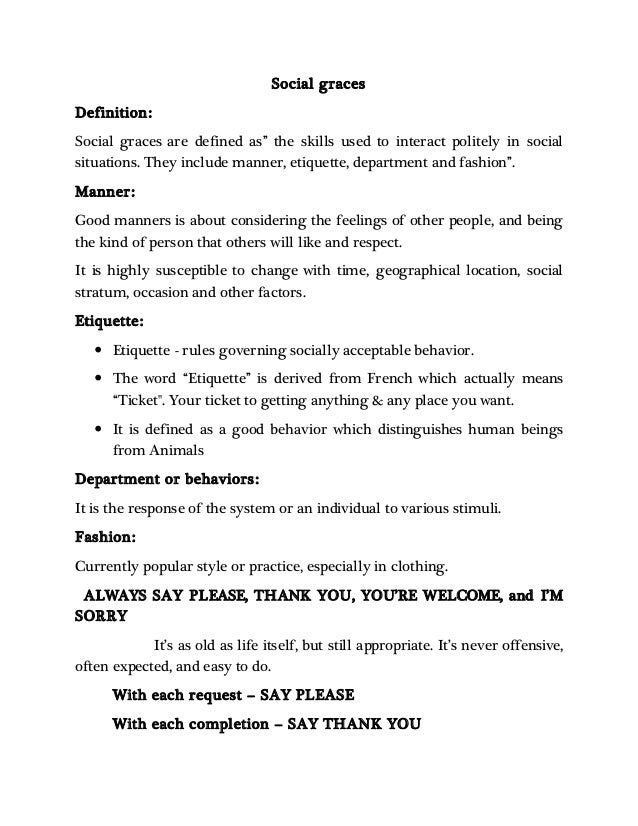 Social graces etiquette at different occasions Social graces etiquette at different occasions